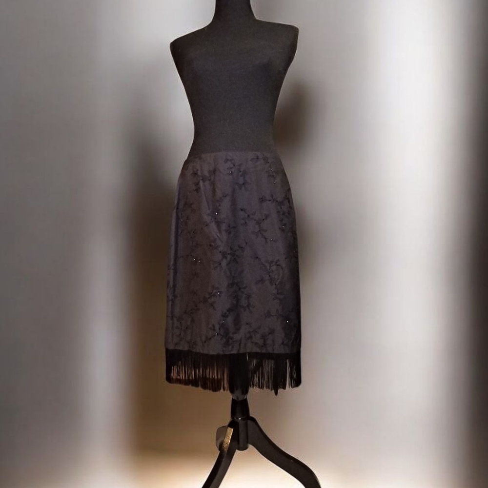 Ann Taylor Black Embellished Midi Skirt